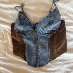 I AM GIA Denim and Brown Corset Top
